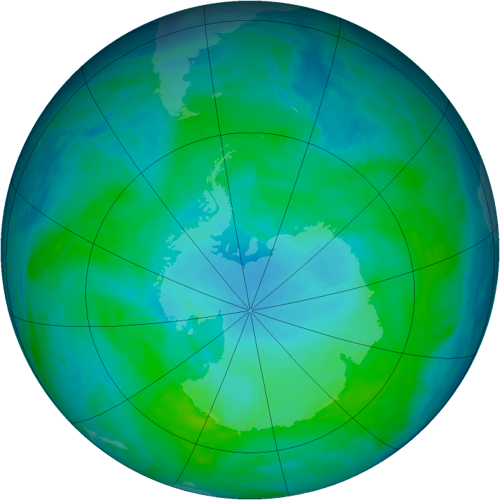 Antarctic ozone map for 22 January 1991